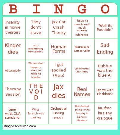 TADC Last Act Bingo Card