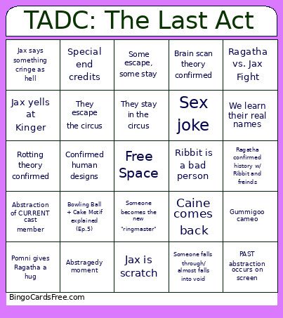 TADC: The Last Act Bingo Card