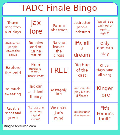TADC THE LAST ACT Bingo Card