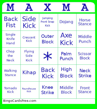 Taekwondo Bingo Card