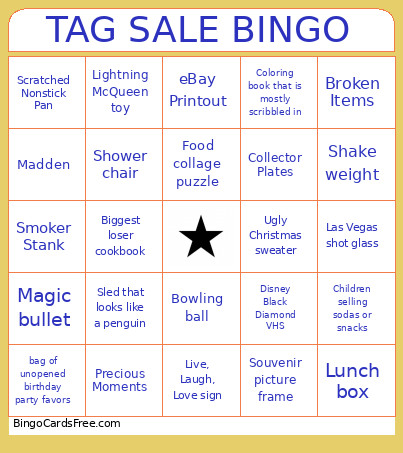 TAG SALE Bingo Card