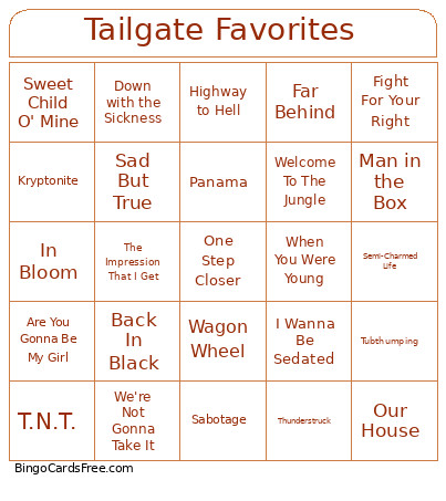 Tailgate Favorites Bingo Card