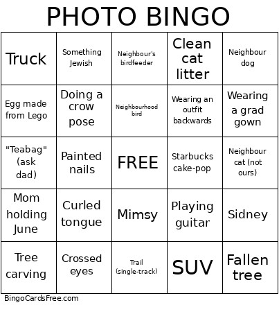 Take A Photo Bingo Card