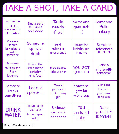 TAKE A SHOT, TAKE A Bingo Card