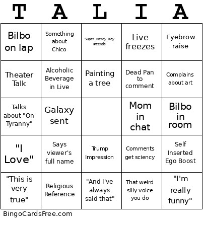 TALIA Bingo Card