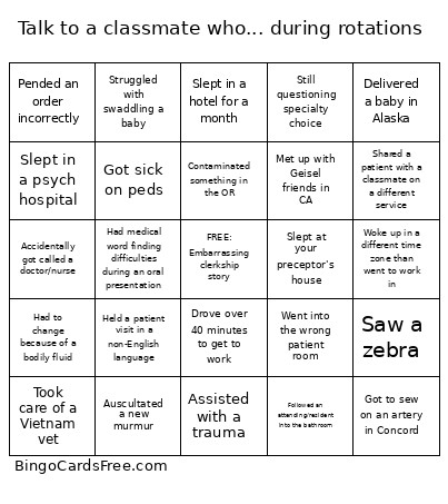 Talk To A Classmate Who... During Rotations Bingo Card