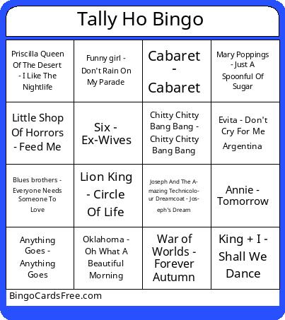 Tally ho musical bingo