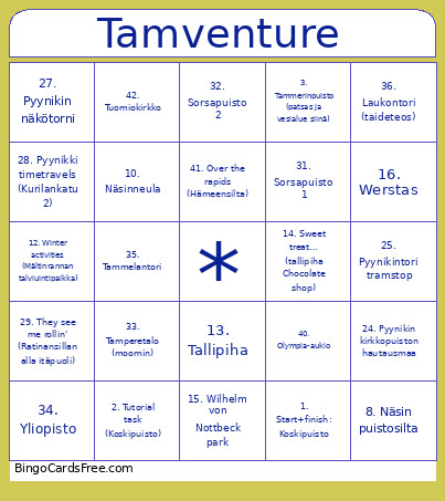 Tamventure Bingo Card