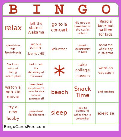 Tanner Bingo Card
