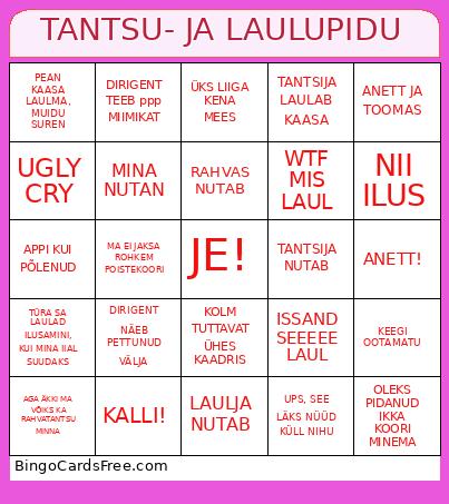 TANTSU- JA LAULUPIDU Bingo
