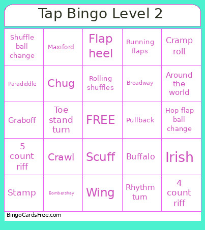Tap Level 2 Bingo Card