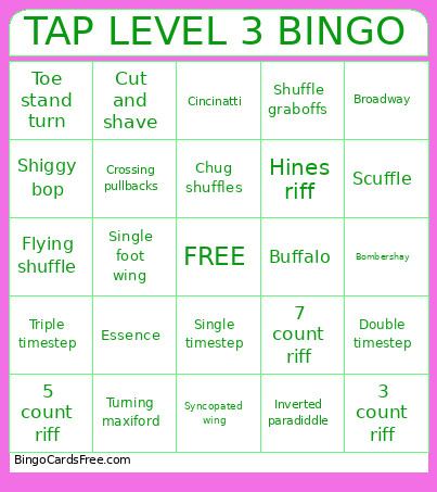 Tap Level 3 Bingo Card