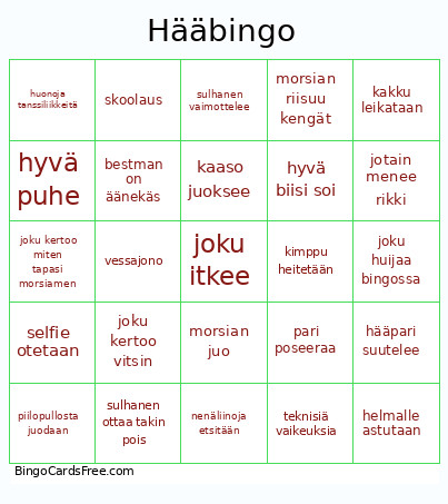 Tapahtuma Bingo Card