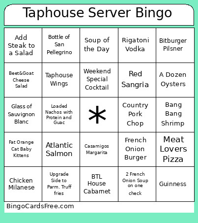 Taphouse Server Bingo Card