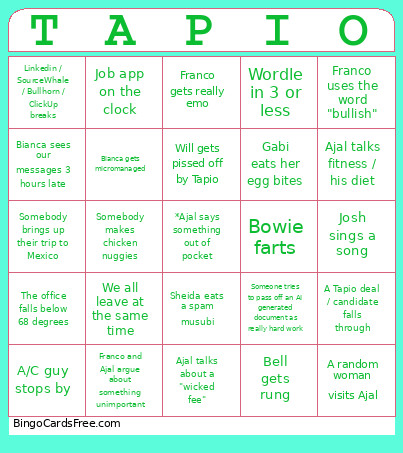 TAPIO Bingo Card
