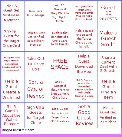 Target Bingo Card