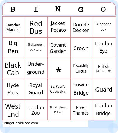 Target Bingo - London Landmarks & Icons Cards Free Pdf Printable Game, Title: BINGO