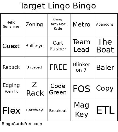 Target Lingo Bingo Card