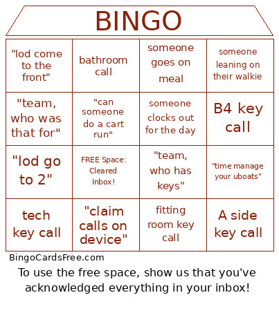 Target Walkie Bingo Card