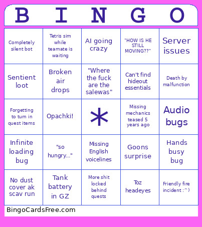 Tarkov 1.0 Bs Bingo Card