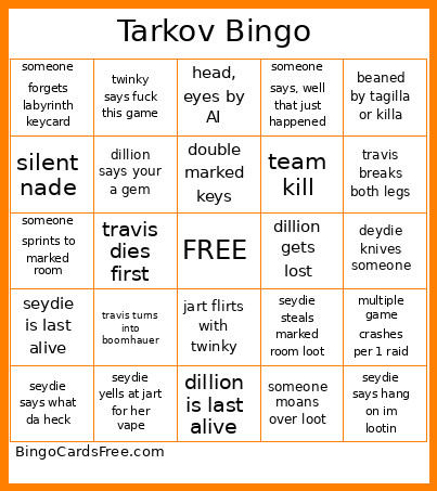 Tarkov Bingo Card