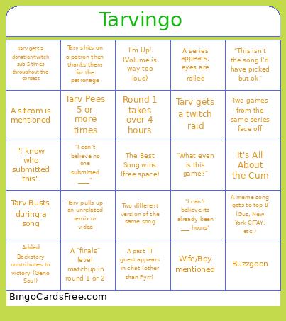 Tarvould's Contest Bingo