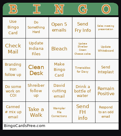Tasks 10/13 Bingo Card