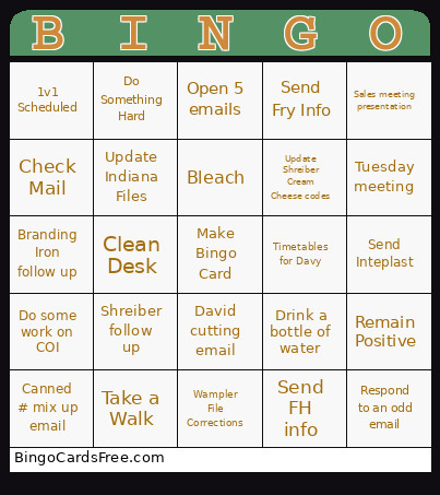 Tasks 10/14 Bingo Card