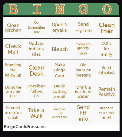 Tasks 10/23 Bingo Card