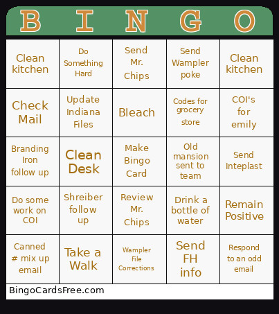 Tasks 10/27 Bingo Card