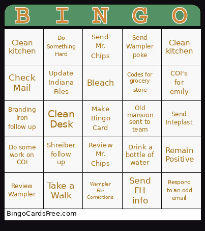 Tasks 10/28 Bingo Card