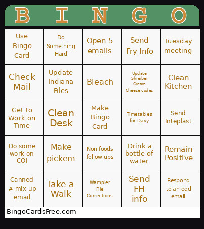 Tasks 10/7 Bingo Card