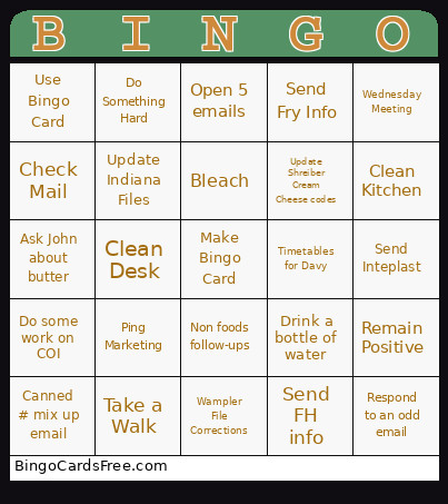Tasks 10/8 Bingo Card