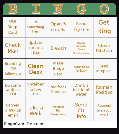 Tasks 10/9 Bingo Card