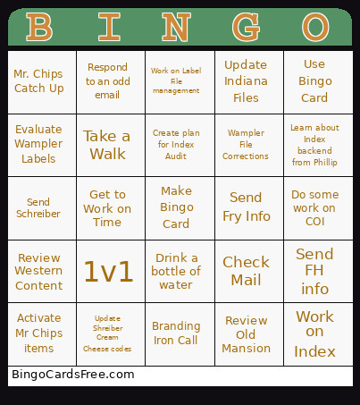 Tasks Bingo Card