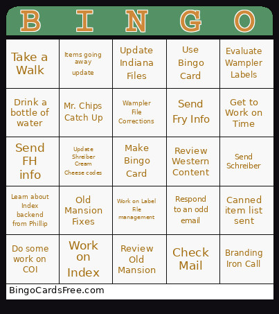 Tasks Bingo Card