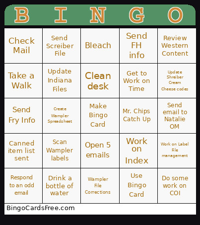 Tasks 9/10 Bingo Card