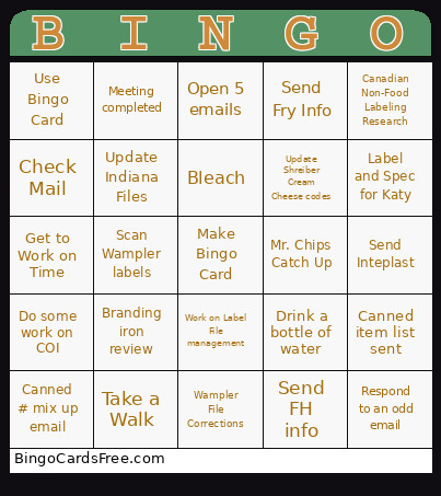 Tasks 9/16 Bingo Card
