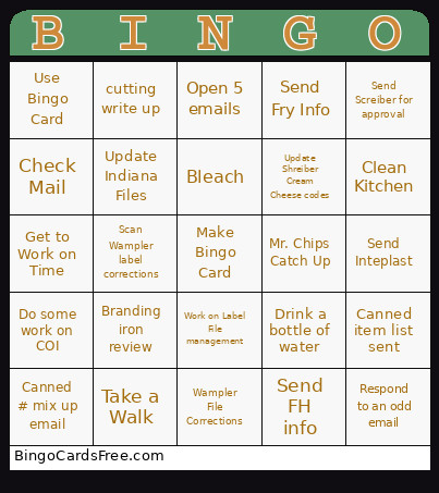 Tasks 9/18 Bingo Card