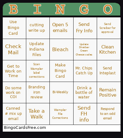 Tasks 9/25 Bingo Card
