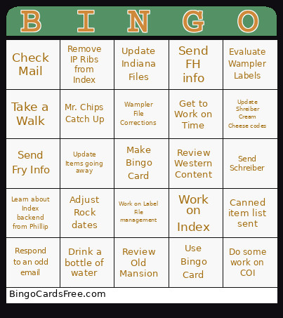 Tasks 9/3 Bingo Card