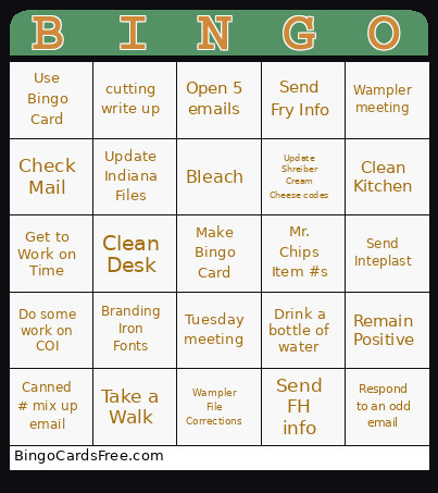 Tasks 9/30 Bingo Card