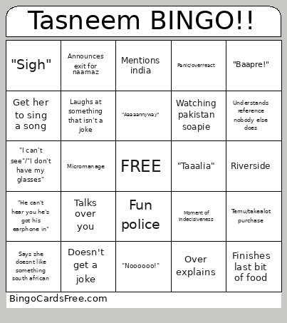 Tasneem !! Bingo Card