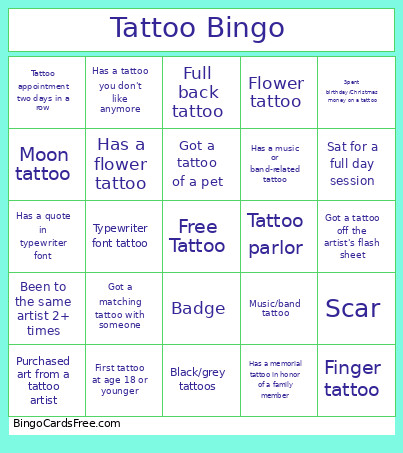 Tattoo Bingo Card