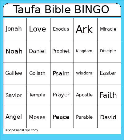 Taufa Bible Bingo Card