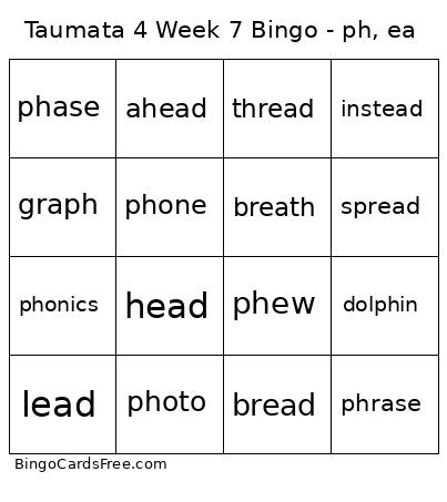 Taumata 4 Week 7 - Ph, Ea Bingo Card