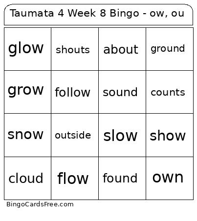 Taumata 4 Week 8 - Ow, Ou Bingo Card