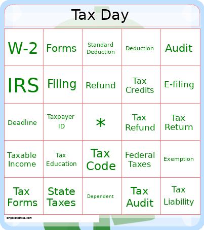 Tax Day Bingo Cards Free Pdf Printable Game