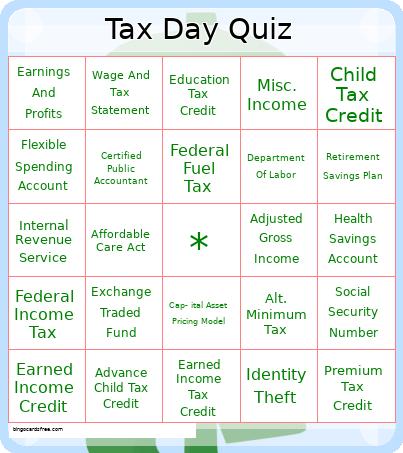 Tax Day Quiz Bingo Cards Free Pdf Printable Game