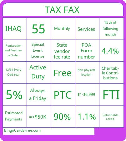 TAX FAX Bingo